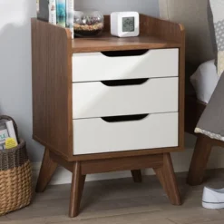 Brighton Mid - Century Modern Wood 3 - Drawer Storage Nightstand - Brown - Baxton Studio -Baxton Studio GUEST fccf897a d2c9 4822 a07e d86a091f606c