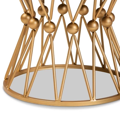 Leonie Faux Fur Upholstered Metal Ottoman White/Gold - Baxton Studio 4 Leonie Faux Fur Upholstered Metal Ottoman White/Gold - Baxton Studio - Image 2