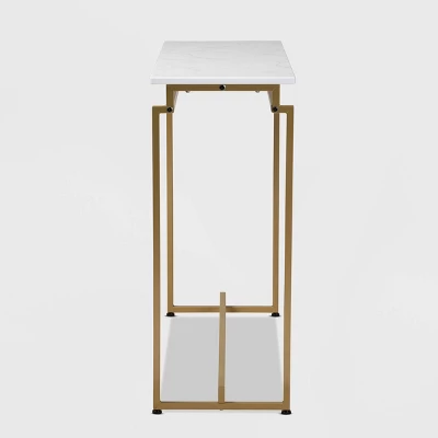 Renzo Metal Console Table With Faux Marble Tabletop White/Gold - Baxton Studio 4 Renzo Metal Console Table With Faux Marble Tabletop White/Gold - Baxton Studio - Image 2