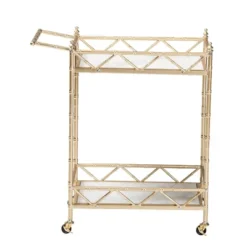 Mela Metal And Marble 2 Tier Wine Cart Gold/White Marble - Baxton Studio