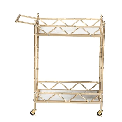 Mela Metal And Marble 2 Tier Wine Cart Gold/White Marble - Baxton Studio 3 Mela Metal And Marble 2 Tier Wine Cart Gold/White Marble - Baxton Studio