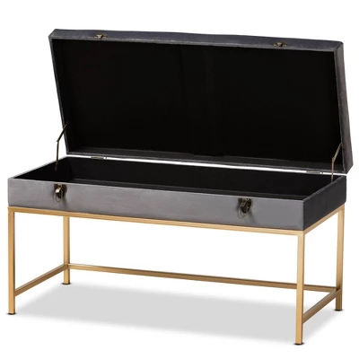 Aliana Velvet Fabric And Metal Large Ottoman Gold - Baxton Studio 3 Aliana Velvet Fabric And Metal Large Ottoman Gold - Baxton Studio