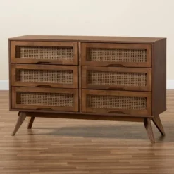 Barrett Wood And Synthetic Rattan 6 Drawer Dresser Walnut Brown - Baxton Studio -Baxton Studio GUEST fe7b73cc 5fd7 4aec 9d62 90a1c209c614