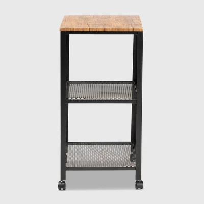 Verna Metal And Wood Kitchen Serving Cart Oak Brown/Black - Baxton Studio 4 Verna Metal And Wood Kitchen Serving Cart Oak Brown/Black - Baxton Studio - Image 2