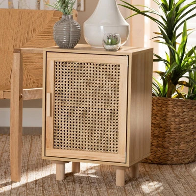 Maclean Rattan Wood 1 Door Nightstand Natural/Brown - Baxton Studio 3 Maclean Rattan Wood 1 Door Nightstand Natural/Brown - Baxton Studio