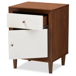 Harlow Mid-Century Modern Scandinavian Style Wood 1-Drawer And 1-Door Nightstand - White And Walnut - Baxton Studio -Baxton Studio GUEST fea2be56 11b8 4489 b93b 07ecc53e6266