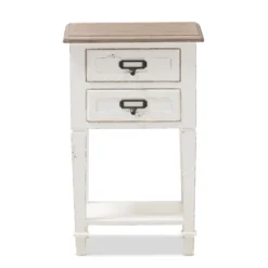 Dauphine 2 Drawer Provincial Style Oak And Distressed Finish Wood Nightstand White - Baxton Studio -Baxton Studio GUEST fef5a4a0 1bbb 4e87 8747 4d53d56f66a4