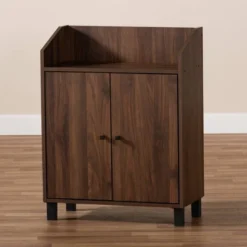 Rossin Walnut Finished 2 Door Wood Entryway Shoe Storage Cabinet With Open Shelf Brown - Baxton Studio -Baxton Studio GUEST ff4e4c61 5a0d 462a a45e 3e6efd32f6a0