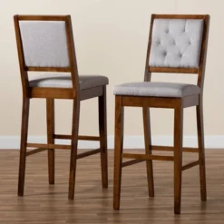 2pc Gideon Fabric Upholstered And Wood Barstool Set Gray/Walnut Brown - Baxton Studio -Baxton Studio GUEST ff6a13c4 18fa 4e40 9225 36b1b73ca8bd
